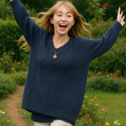 nit_002_002 Vネック ケーブル編み オーバーサイズ ニットプルオーバー