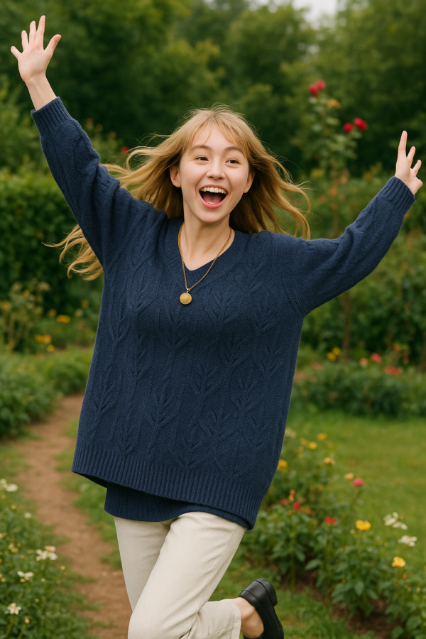 Vネック ケーブル編み オーバーサイズ ニットプルオーバー