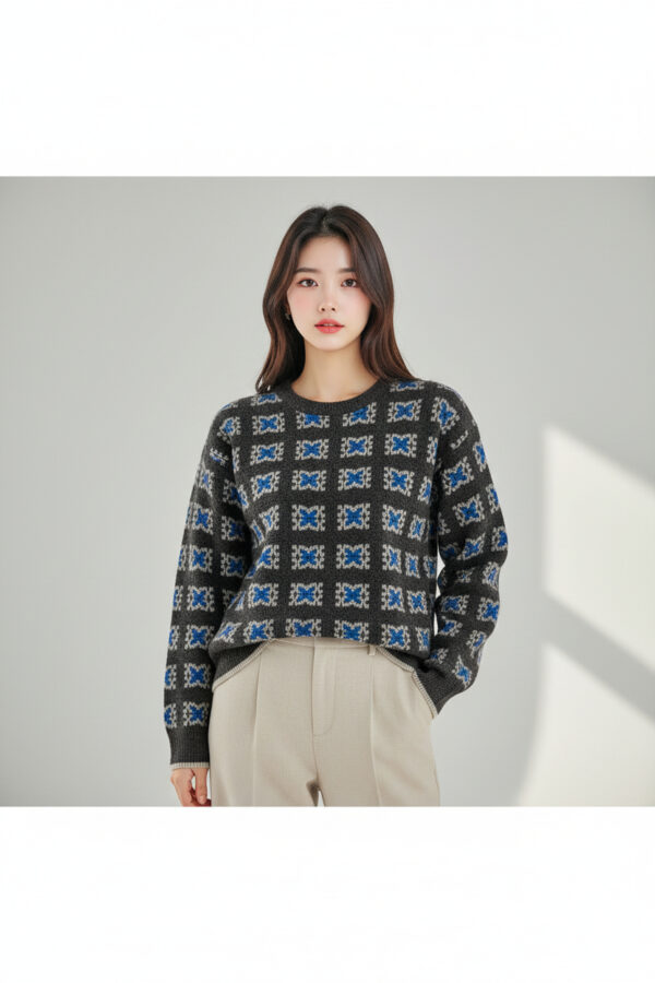 幾何柄 クルーネック ベーシック ニットプルオーバー